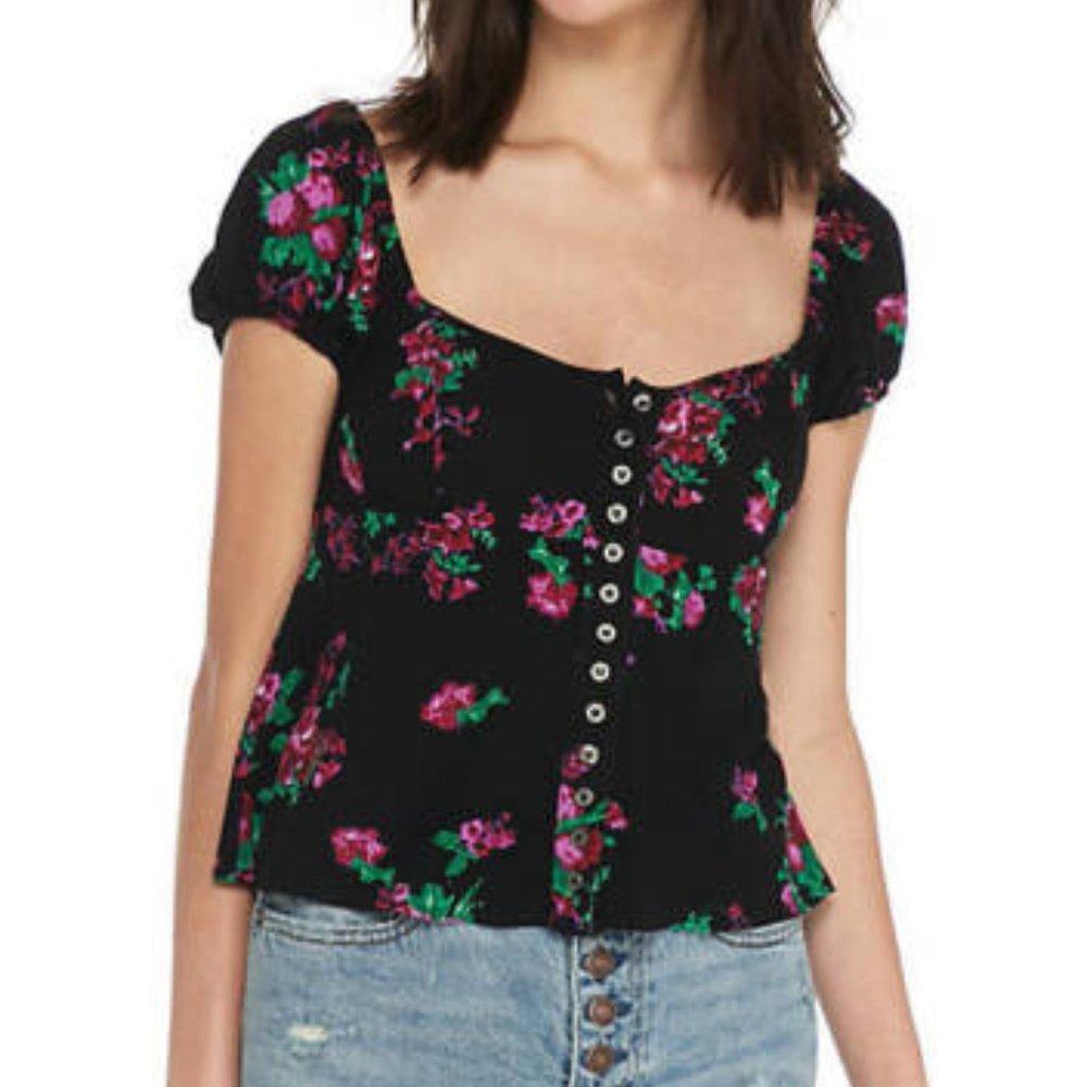 Free People Free People Close To You Blouse Floral & Charcoal (XS)